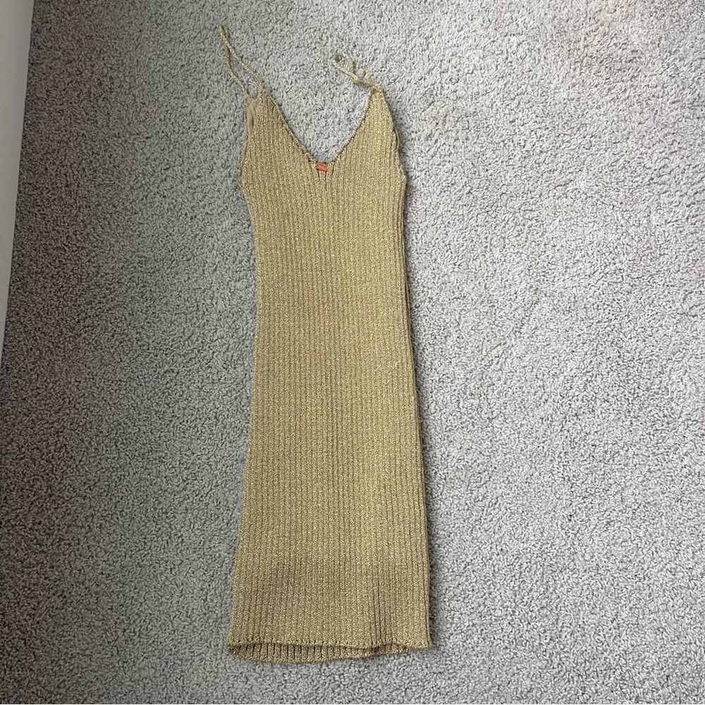 For Love & Lemons Gold Metallic Knitz Mini Dress NWT - Picture 8 of 9
